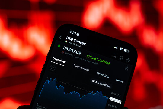 Bombay Stock Exchange or BSE logo is displayed on the screen of a smartphone, in Bangalore, India, on February 12, 2026