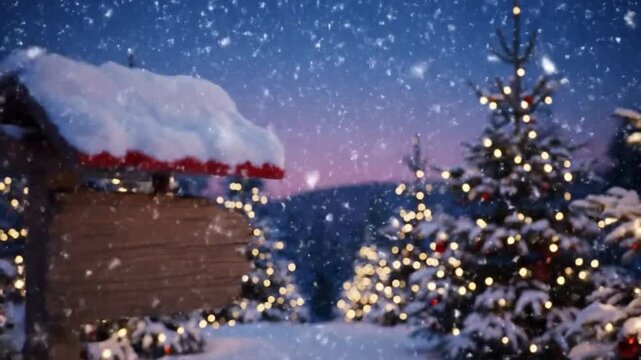 Festive Christmas intro featuring falling snow, glowing lights, and a red-green color scheme for holiday greetings or promotions