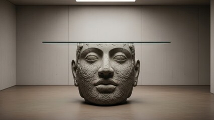 Sculpted head table displayed in empty room