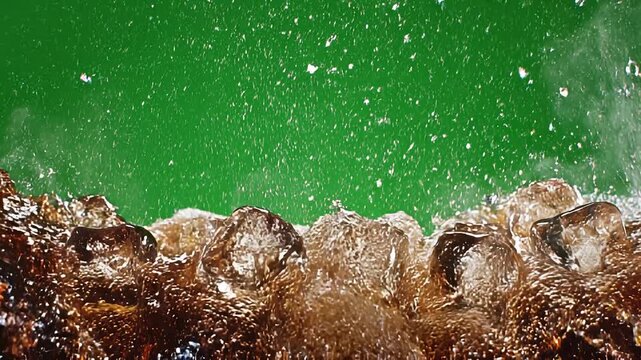 Wave Style Cola Splash on Green Screen Background
