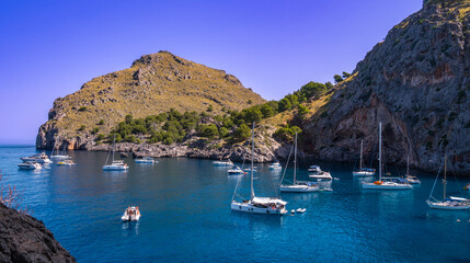 Cala Sa Calobra, Beaches of Sa Calobra, Natural Monument del Torrent de Pareis, Escorca, Mediterranean Sea, Paraje Natural de la Sierra de Tramuntana, , Mallorca, Islas Baleares, Spain, Europe