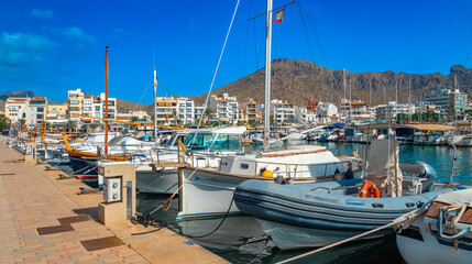 Marina of Puerto de Pollensa, Pollensa, Comarca Sierra de Tramuntana, Pollensa Bay, Mediterranean Sea, Mallorca, Islas Baleares, Spain, Europe