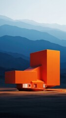 Modern orange structure with mountain background illustration