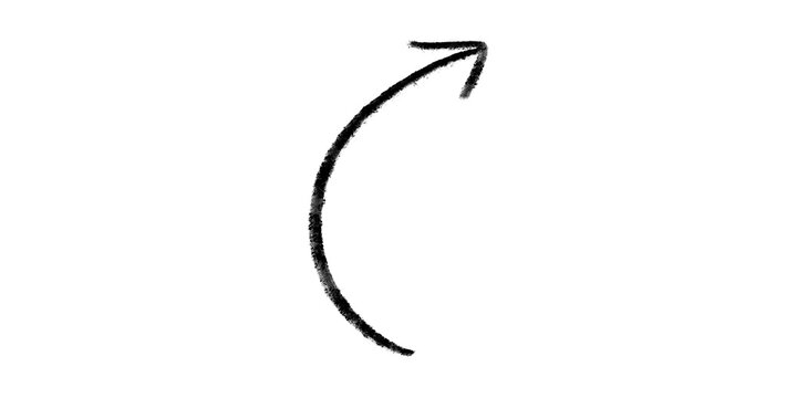Black curved arrow pointing upward-right on a transparent background. Hand drawn curved arrow