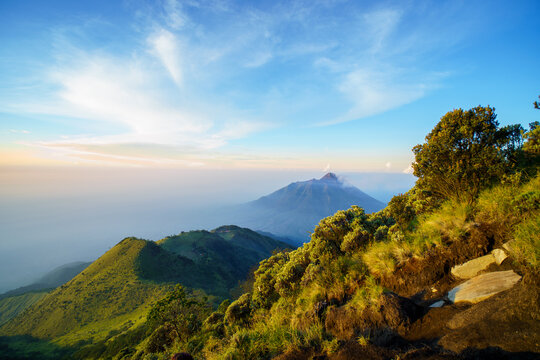 view merapi mountain from the merbabu mountain