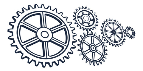 Intricate mechanical gears in a complex arrangement demonstrating engineering principles