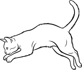 A simple line drawing of a cat in mid-leap, showcasing dynamic movement and feline agility.