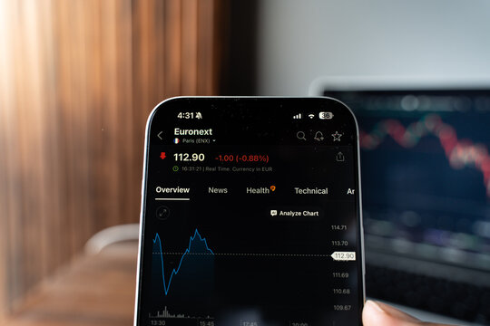 Euronext logo is displayed on the screen of a smartphone, in Bangalore, India, on February 12, 2026
