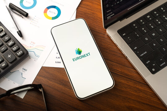 Euronext logo is displayed on the screen of a smartphone, in Bangalore, India, on February 12, 2026

