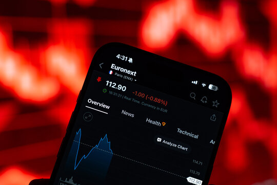 Euronext logo is displayed on the screen of a smartphone, in Bangalore, India, on February 12, 2026
