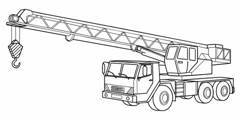 A detailed illustration of a large construction crane mounted on a truck © Mamun
