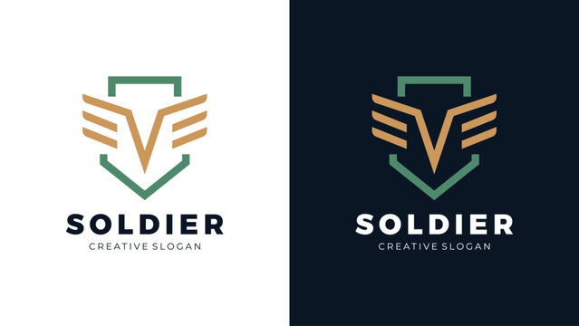 Minimalist V Wing Shield Logo Template for Military Security and Safety Illustration Vector Template