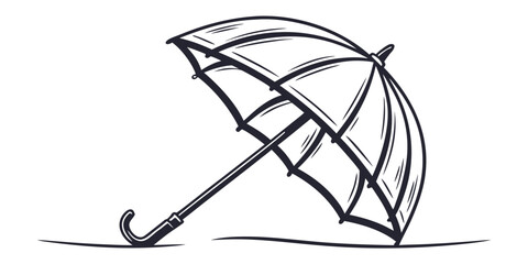 A detailed line drawing of an open umbrella with a curved handle