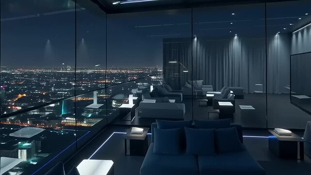Modern Office Space with Cityscape View.