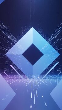 Abstract geometric shapes glow in a futuristic digital space with light trails