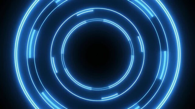 Blue rotating laser ring projecting outward pulse wave soft neon illumination seamless futuristic cinematic surreal ethereal ambience cascading softly glowing abstract unique style loop