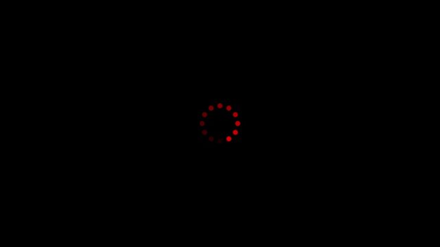 Simple black and white preloader with dots circle. Animation of a design minimal preloader with red circles fading in and out. Alpha channel
