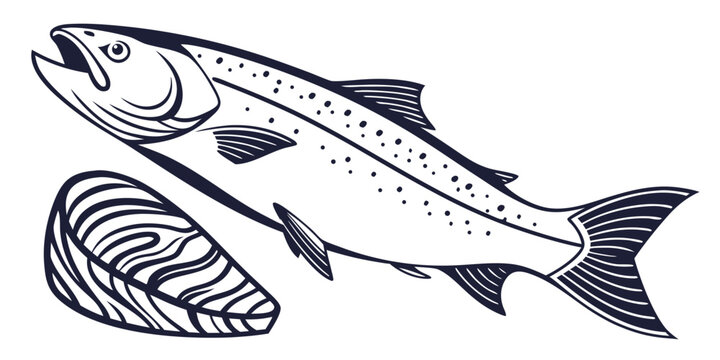 A detailed illustration of a fish and a pile of fish eggs.