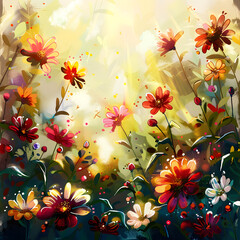 Sun-drenched wildflowers in painterly style