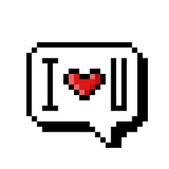 Pixel Art White Speech Bubble with Text &ldquo;I ❤️ U&rdquo; I Love You in Black Letters and Red Heart