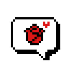 Pixel Art White Speech Bubble with Red Rose and Small Heart