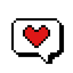 Pixel Art White Speech Bubble with Centered Red Heart 