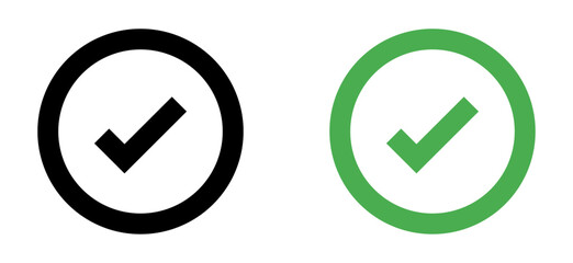 Checkmark icon. Circle tick approved symbol with green and black color