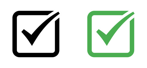 Checkmark icon. Square tick approved symbol with green and black color