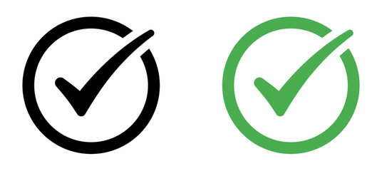 Checkmark icon. Circle tick approved symbol with green and black color