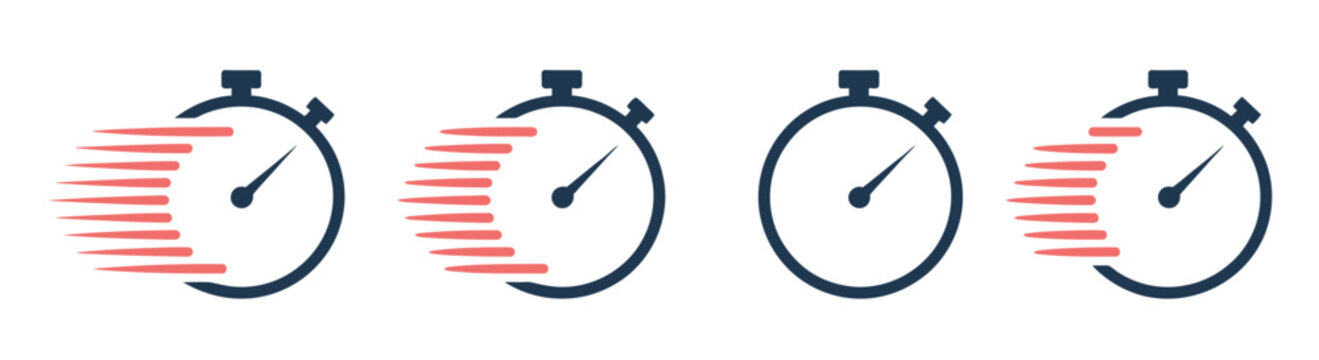 Speed Time Vector Icons, vector icon collection featuring fast clocks, rapid time indicators, express delivery symbols, quick scheduling, time management, speed and efficiency concepts, 