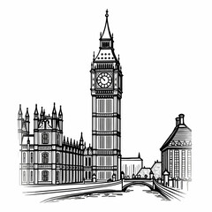 Big Ben Clock Tower London United Kingdom Flat Vector Illustration Isolated on White Background Travel Landmark Concept