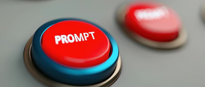Close up of illuminated red buttons labeled PROMPT on  gray control panel surface
