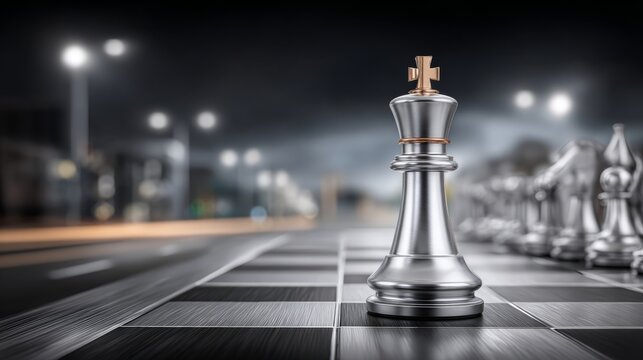 The isolated chess king reflects power, pride, and loneliness, revealing the vulnerability behind dominance.