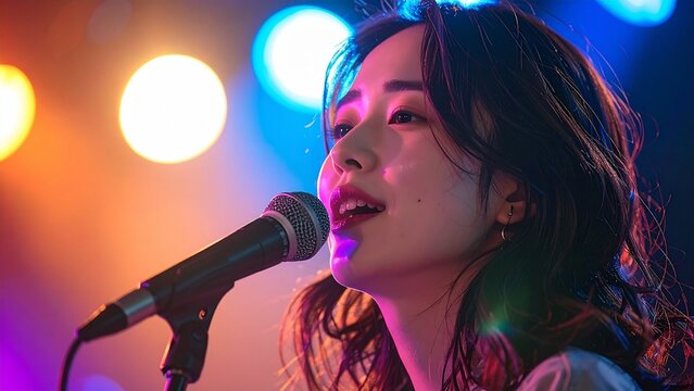 ライブステージで歌うミュージシャンの女性