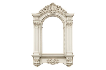 Naklejka premium Ornate arch frame portal with columns, vintage architectural element providing luxurious interior decor on transparent background