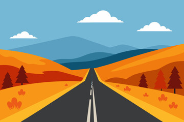 Autumn road to mountains