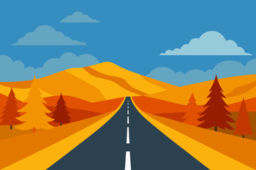 Autumn road to mountains