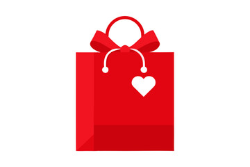 Red gift bag with white heart and bow