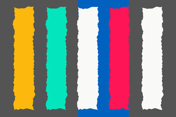 Torn paper strips in various colors on gray background