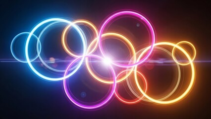 Vibrant Neon Light Circles in Motion.