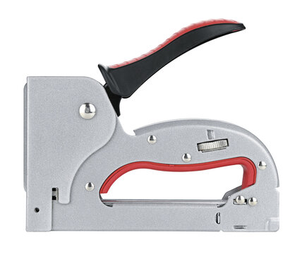 Staple gun or furniture stapler isolated on a transparent background. Full depth of field. PNG.