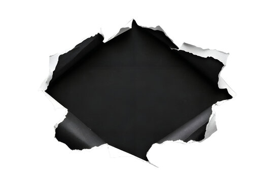 Irregular black torn paper piece isolated on white background with rough ripped edges, creative label or note element