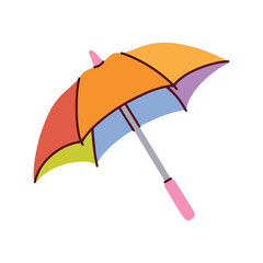 Obraz premium Single open umbrella featuring bright rainbow stripes. Symbolizes diversity, pride, and seasonal weather protection for both rainy days and bright sunny conditions.