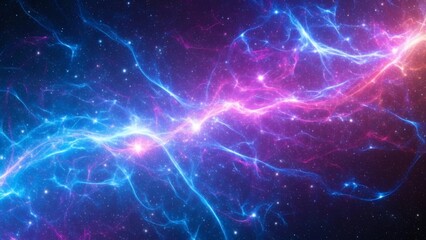 Vibrant Neon Lightnings in Dark Space.