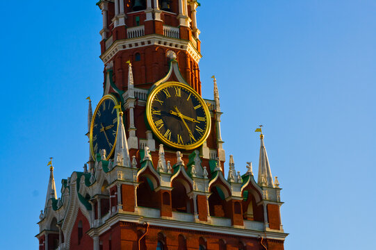  Close Up View of Spasskaya Tower Clock on Moscow Kremlin