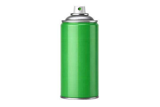 Glossy green aerosol spray paint can mockup isolated on white background without label, clean metal packaging presentation