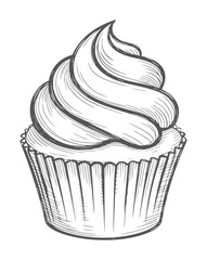 Pencil of a frosted cupcake in a fluted wrapper frosting © Mahin