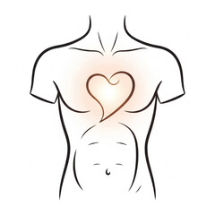 Obraz premium Human Torso Outline with Glowing Heart Inside Minimal Flat Vector Illustration