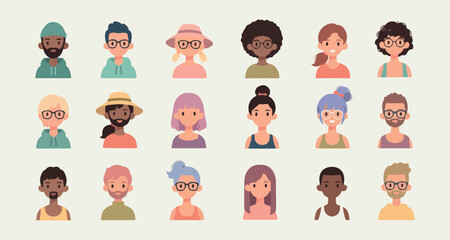 Diverse People Avatar Portrait Set, Multicultural Character Face Illustration, Colorful Men Women Head Clipart, Human Diversity Profile Graphic, Cartoon People Icon Collection, Inclusive Team Avatar B © Geetaroy