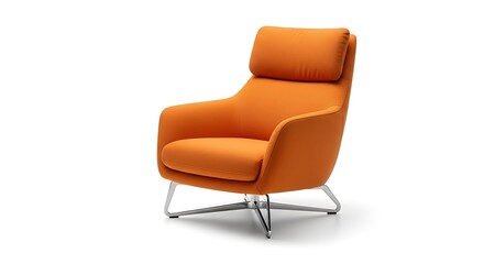 Fototapeta premium Modern orange armchair with chrome base and cushioned seat for comfortable seating